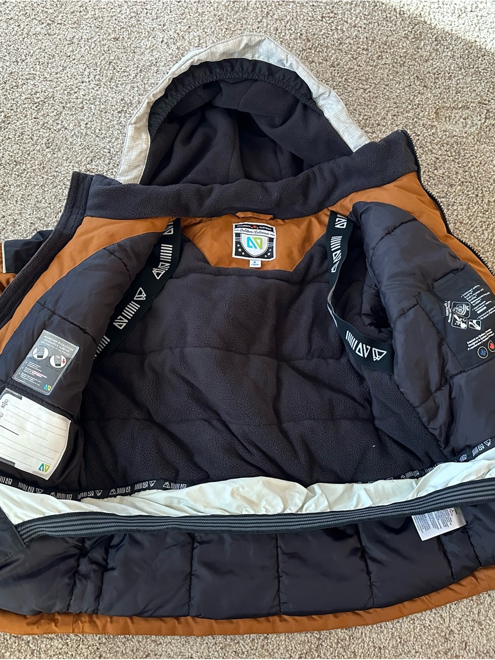 Noruk Black and Brown Insulated Hooded Jacket